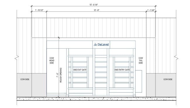 Figure 2. Elevation view from cow side showing opening in VMS Room