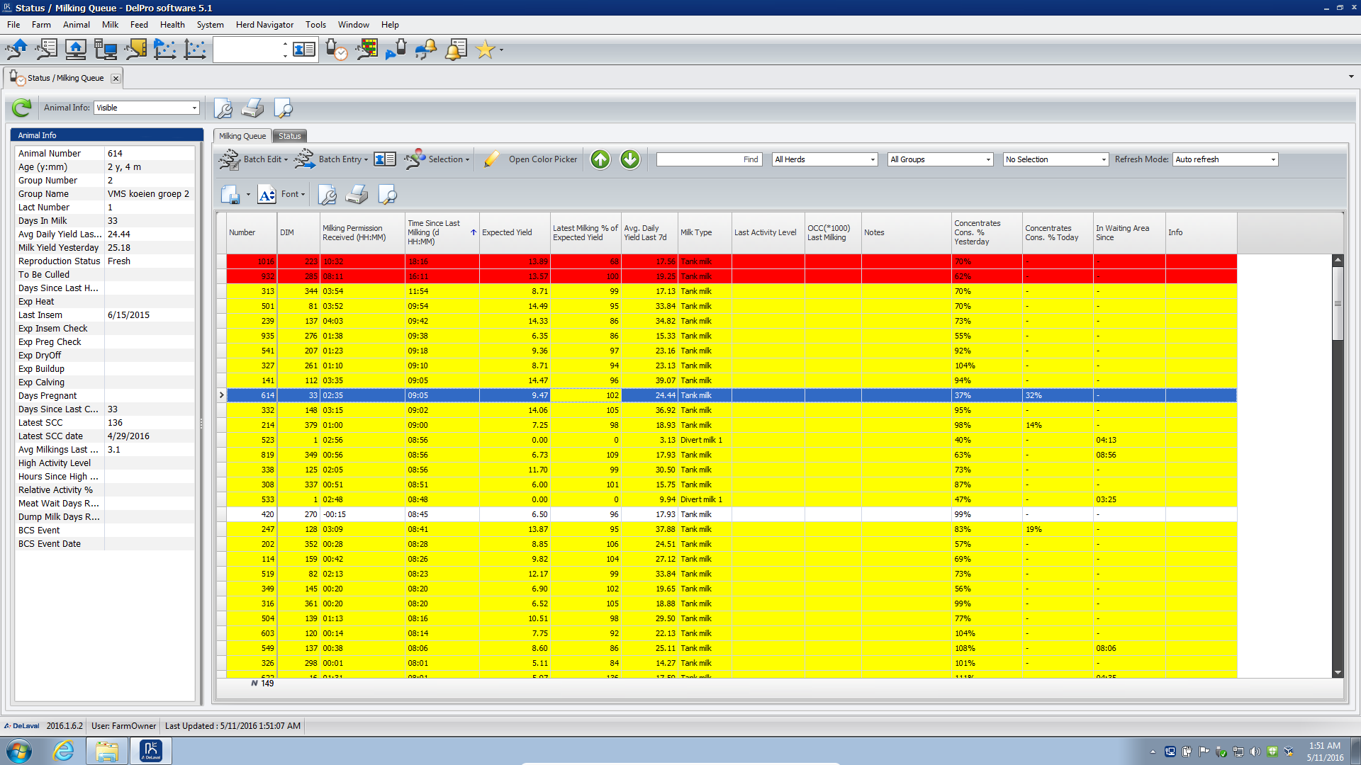 DelPro FarmManager Milking Queue